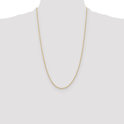26 Inch 14K Yellow Gold 1.3mm Diamond Cut Rope Chain Necklace