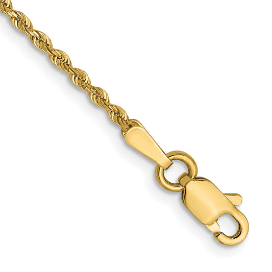 7 Inch 14K Yellow Gold 1.3mm Diamond Cut Rope Chain Bracelet