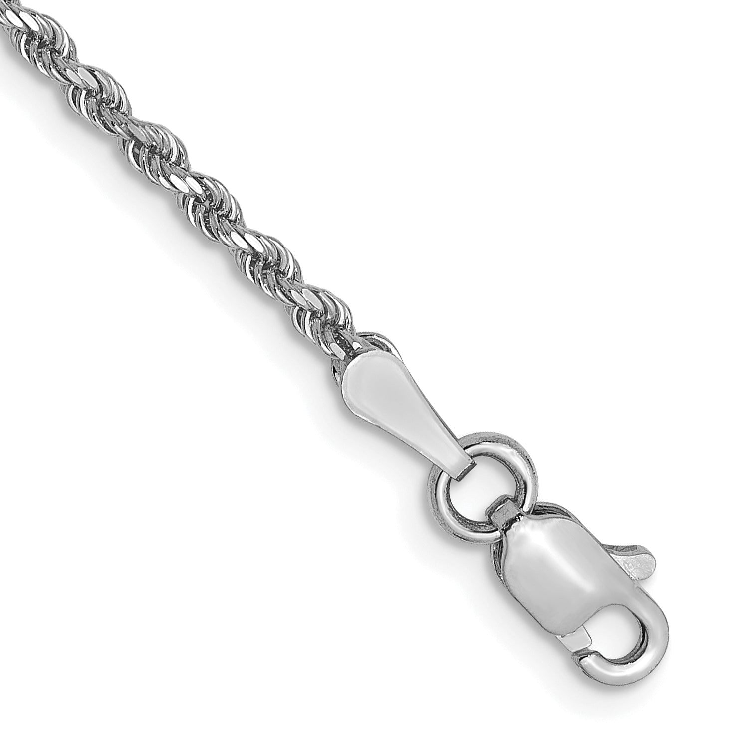 8 Inch 14k White Gold 1.75mm Diamond-Cut Rope Chain Bracelet