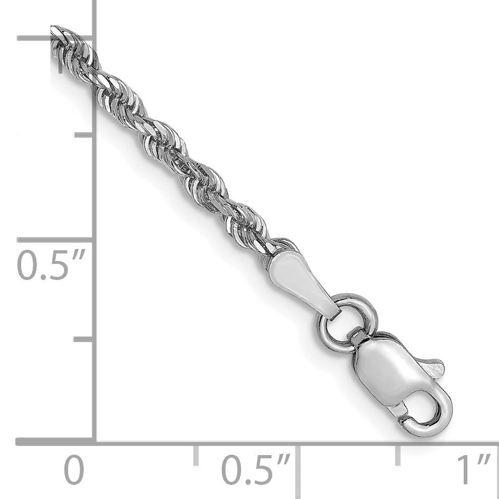 8 Inch 14K White Gold 2.5mm Diamond Cut Rope Chain Bracelet
