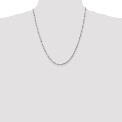 22 Inch 14K White Gold 3mm Diamond Cut Rope Chain Necklace