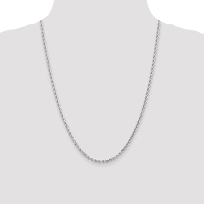 24 Inch 14K White Gold 3mm Diamond- Cut Rope Chain Necklace