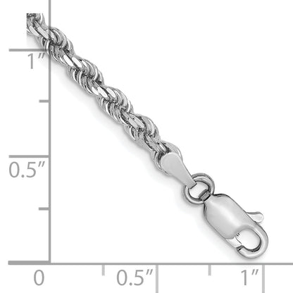 8 Inch 14K White Gold 3mm Diamond Cut Rope Chain Bracelet