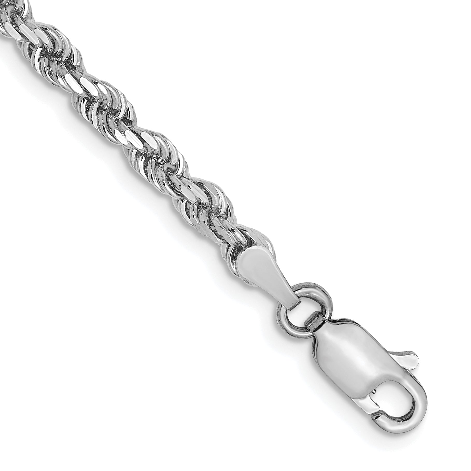 7 Inch 14k White Gold 3mm Diamond- cut Rope Chain Bracelet