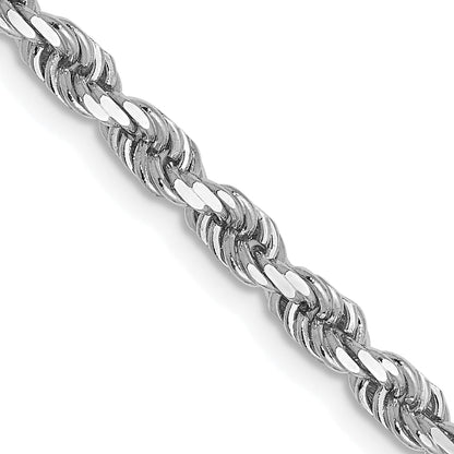 22 Inch 14K White Gold 3mm Diamond Cut Rope Chain Necklace