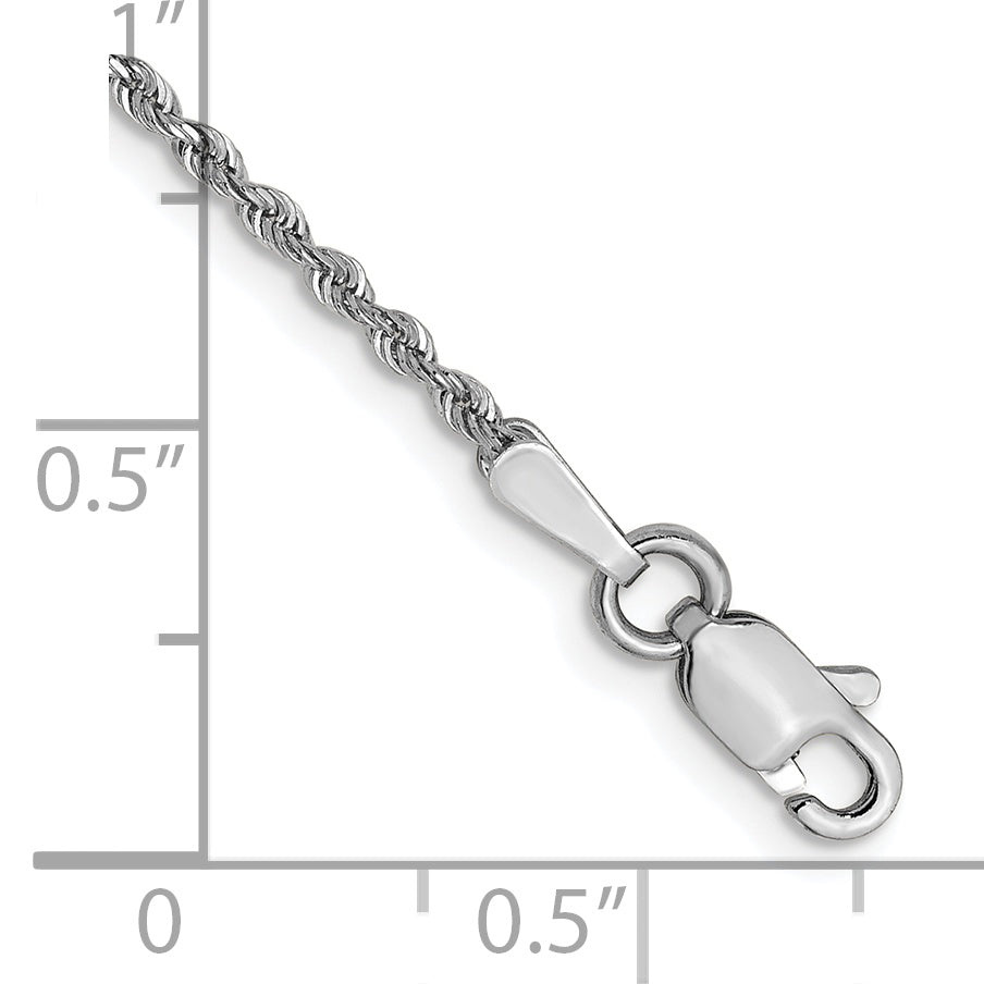 7 Inch 14k White Gold 1.3mm Diamond-Cut Rope Chain Bracelet