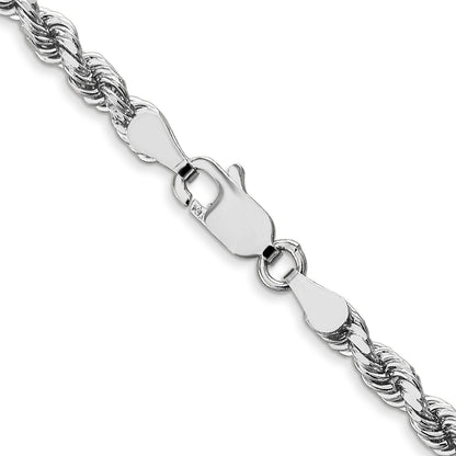 22 Inch 14K White Gold 4mm Diamond-Cut Rope Chain Necklace
