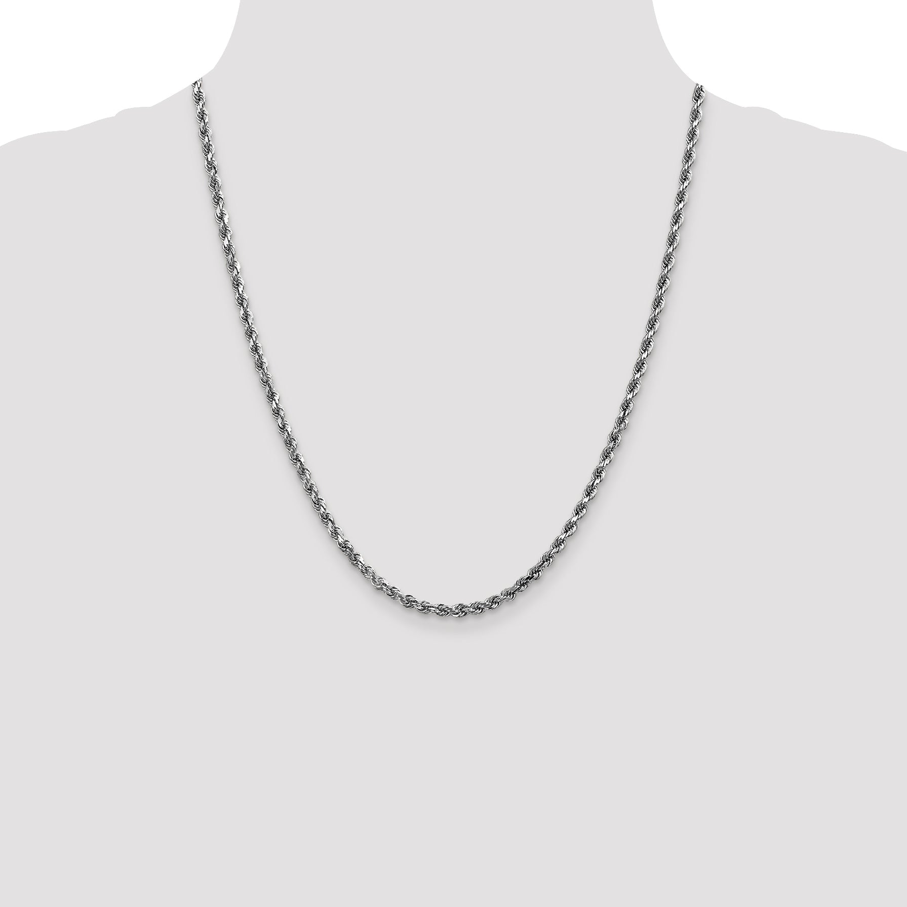 22 Inch 14K White Gold 4mm Diamond-Cut Rope Chain Necklace