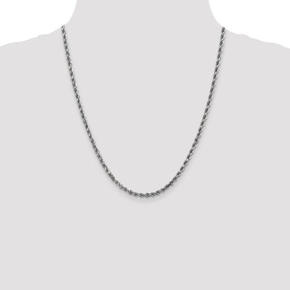 22 Inch 14K White Gold 4mm Diamond-Cut Rope Chain Necklace