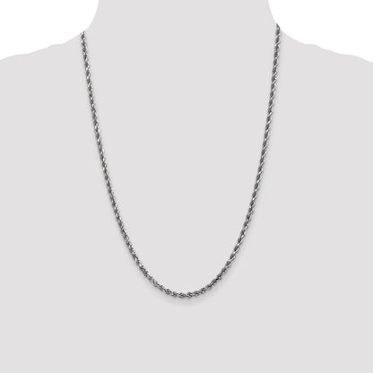 24 Inch 14K White Gold 4mm Diamond-Cut Rope Chain Necklace