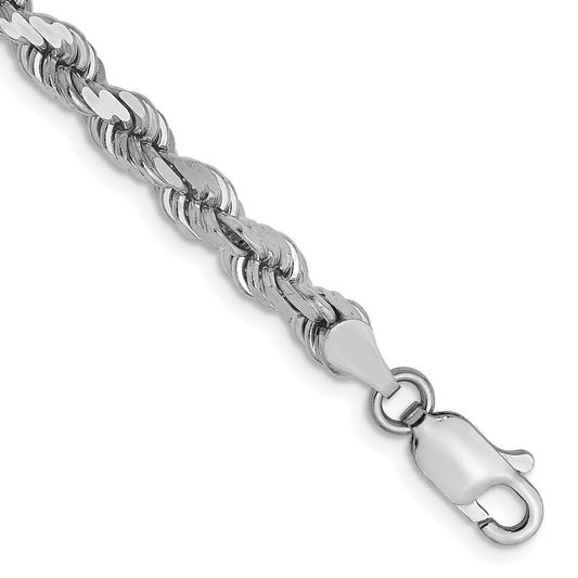 8 Inch 14k White Gold 4mm Diamond-Cut Rope Chain Bracelet