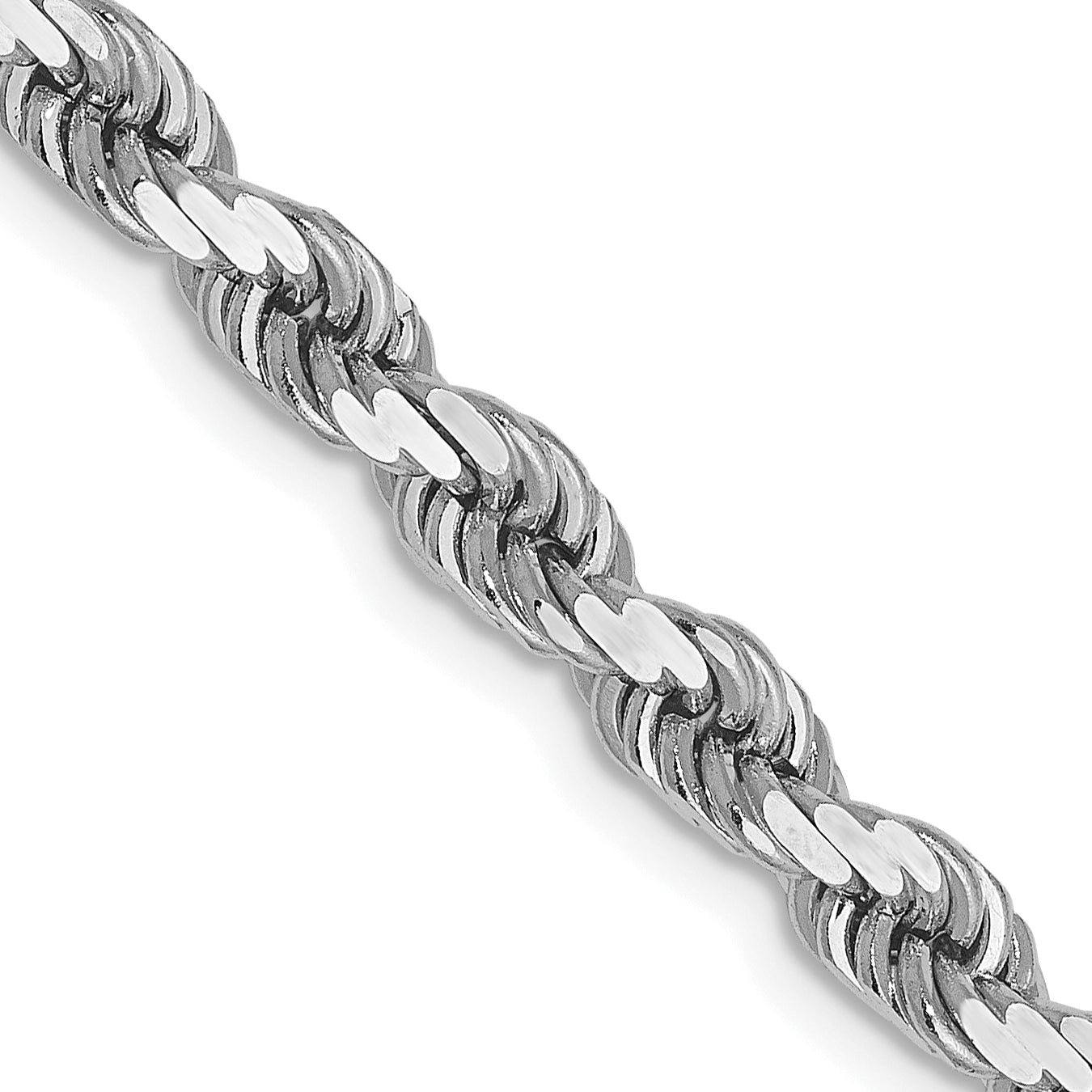 24 Inch 14K White Gold 4mm Diamond-Cut Rope Chain Necklace