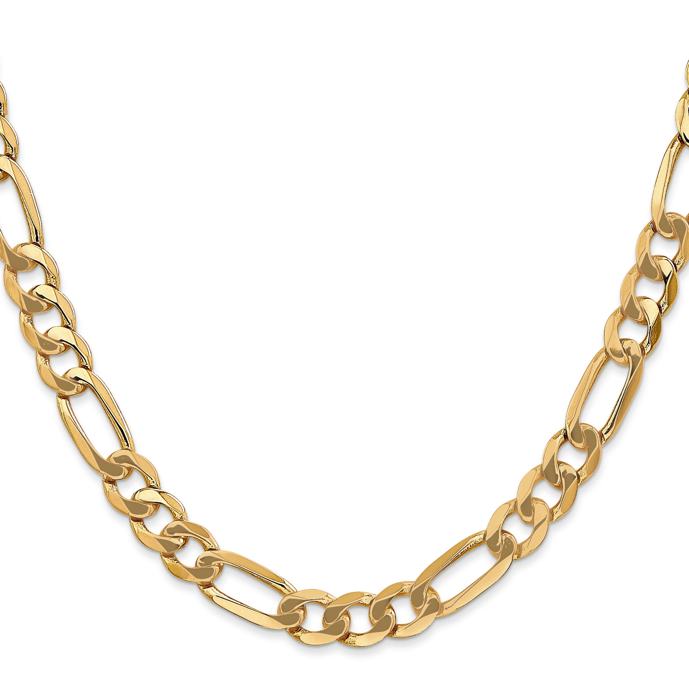 24 Inch 14K 7mm Flat Figaro Chain Necklace
