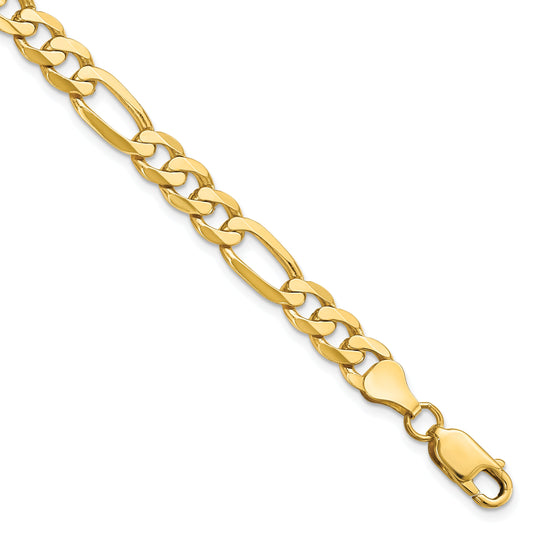 8 Inch 14K 7mm Flat Figaro Chain Bracelet
