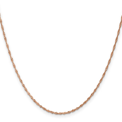 16 Inch 14K Rose Gold 1mm Singapore With Lobster Clasp Chain Necklace