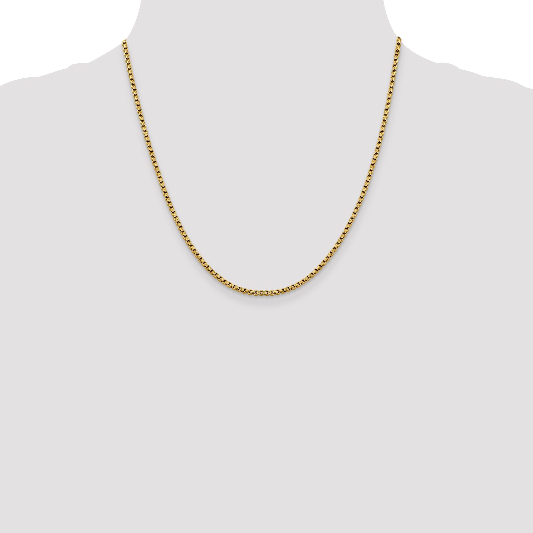 20 Inch 14K 2.4mm Semi-Solid D/C Round Box Chain Necklace