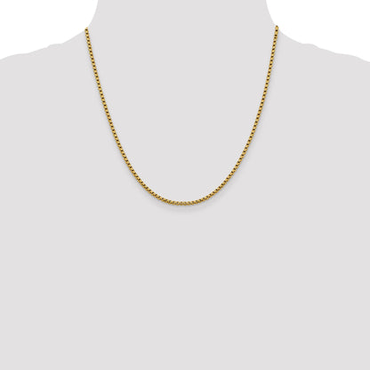 20 Inch 14K 2.4mm Semi-Solid D/C Round Box Chain Necklace