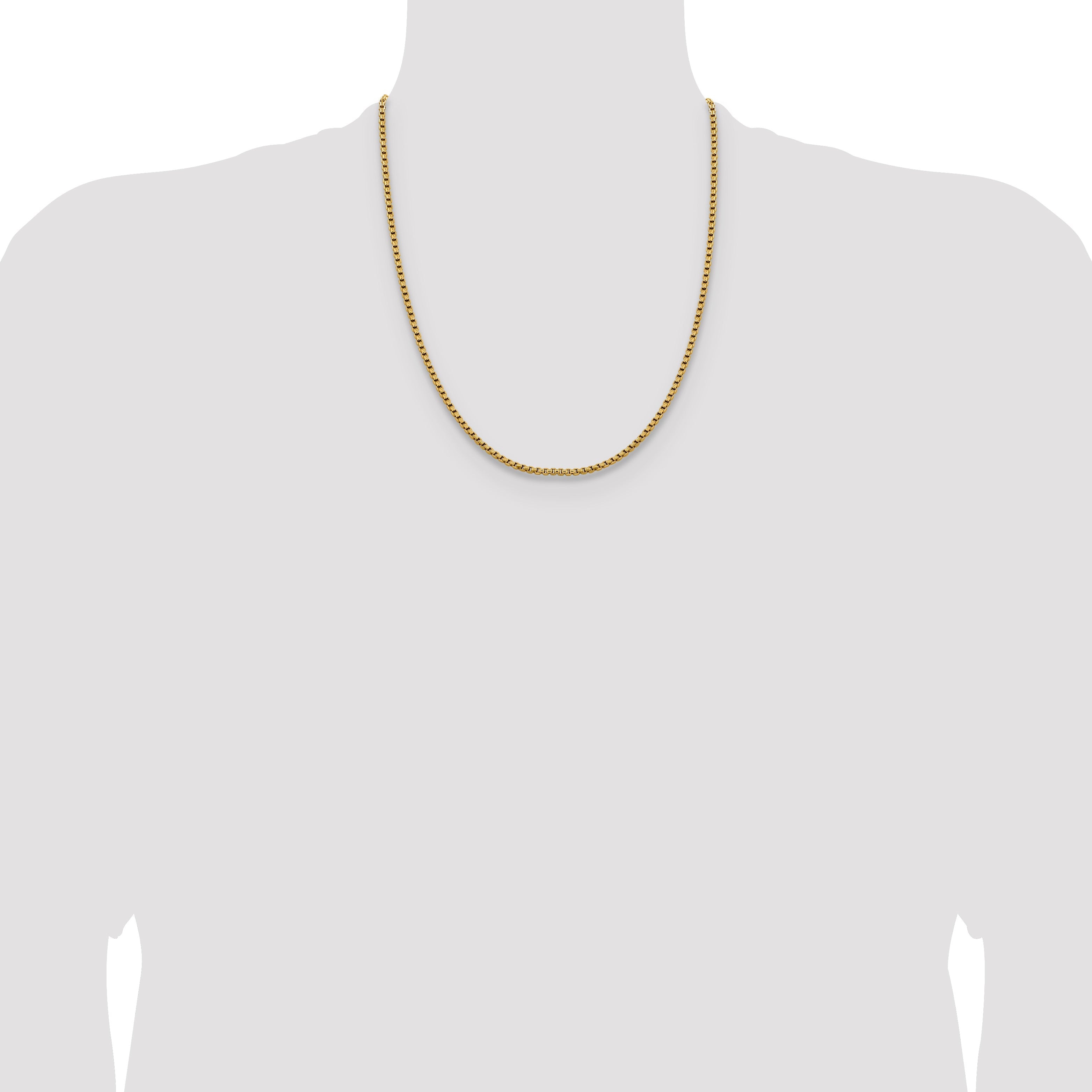 22 Inch 14K Yellow Gold 2.4mm Semi Solid D/C Round Box Chain Necklace