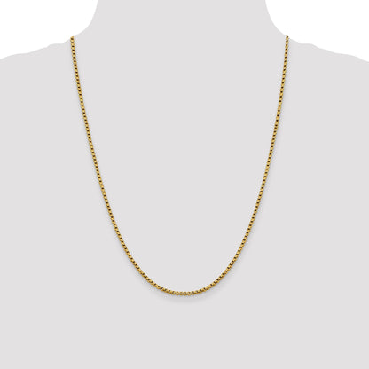 24 Inch 14K 2.4mm Semi-Solid D/C Round Box Chain Necklace