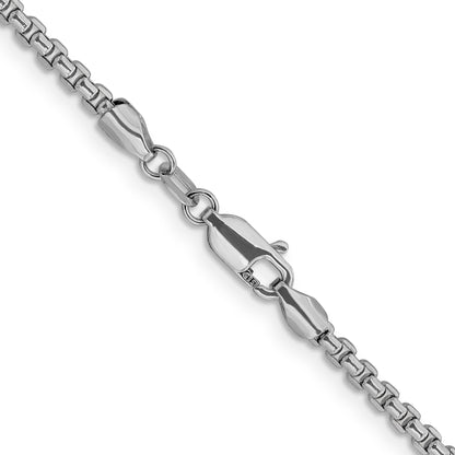 20 Inch 14K White Gold 2.4mm Semi-Solid D/C Round Box Chain Necklace