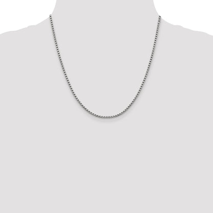 20 Inch 14K White Gold 2.4mm Semi-Solid D/C Round Box Chain Necklace