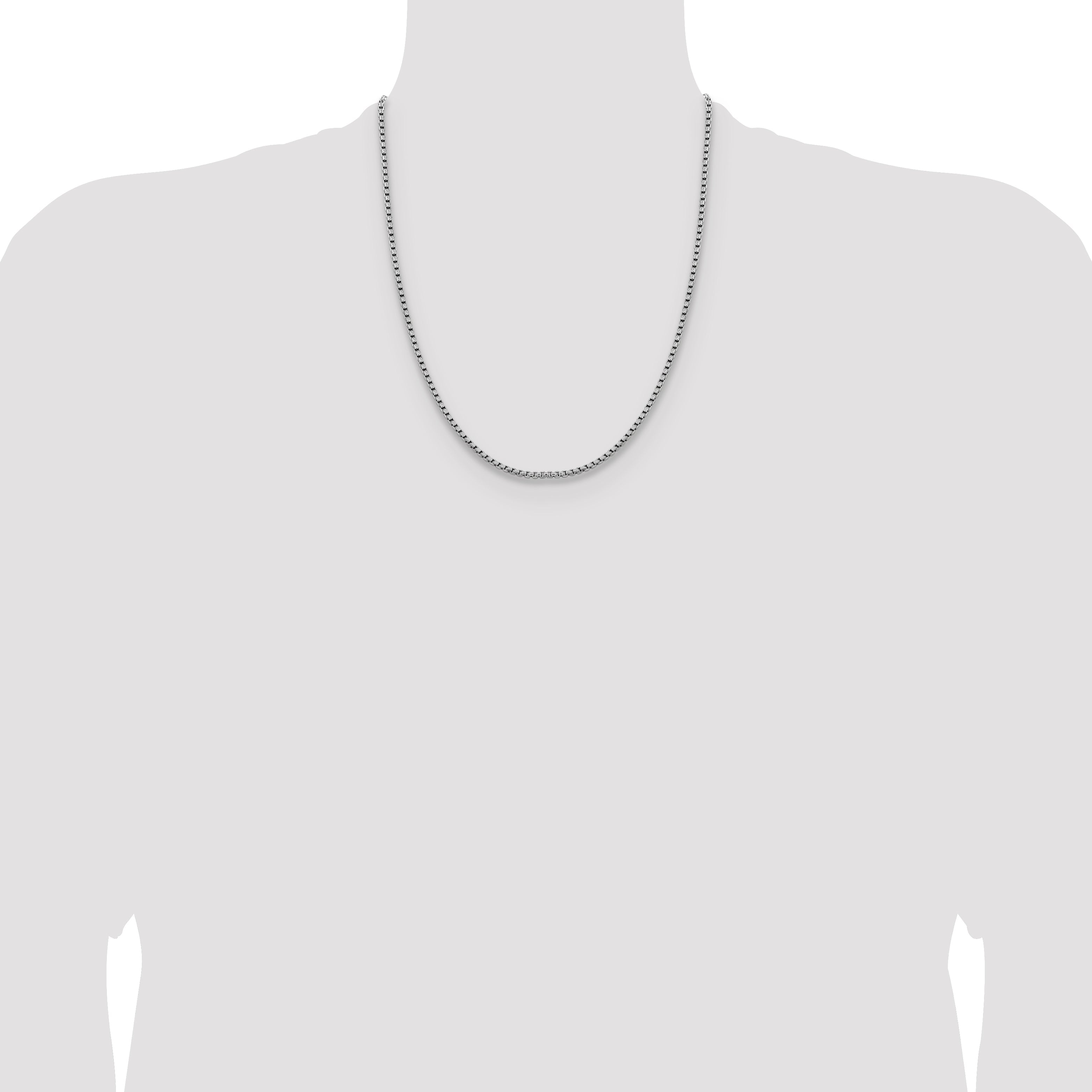 22 Inch 14K White Gold 2.4mm Semi Solid D/C Round Box Chain Necklace