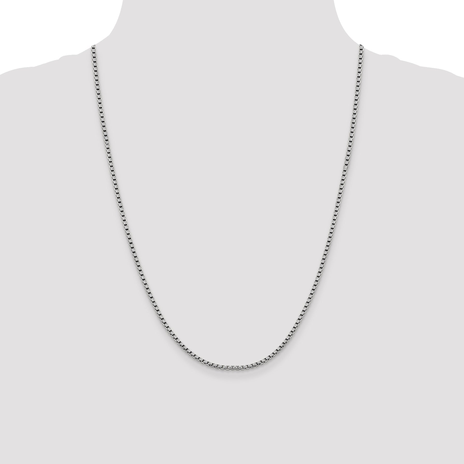 24 Inch 14K White Gold 2.4mm Semi-Solid D/C Round Box Chain Necklace