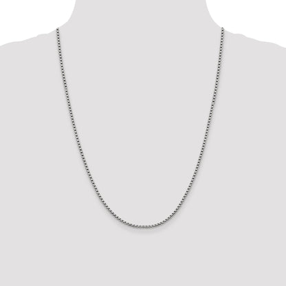 24 Inch 14K White Gold 2.4mm Semi-Solid D/C Round Box Chain Necklace