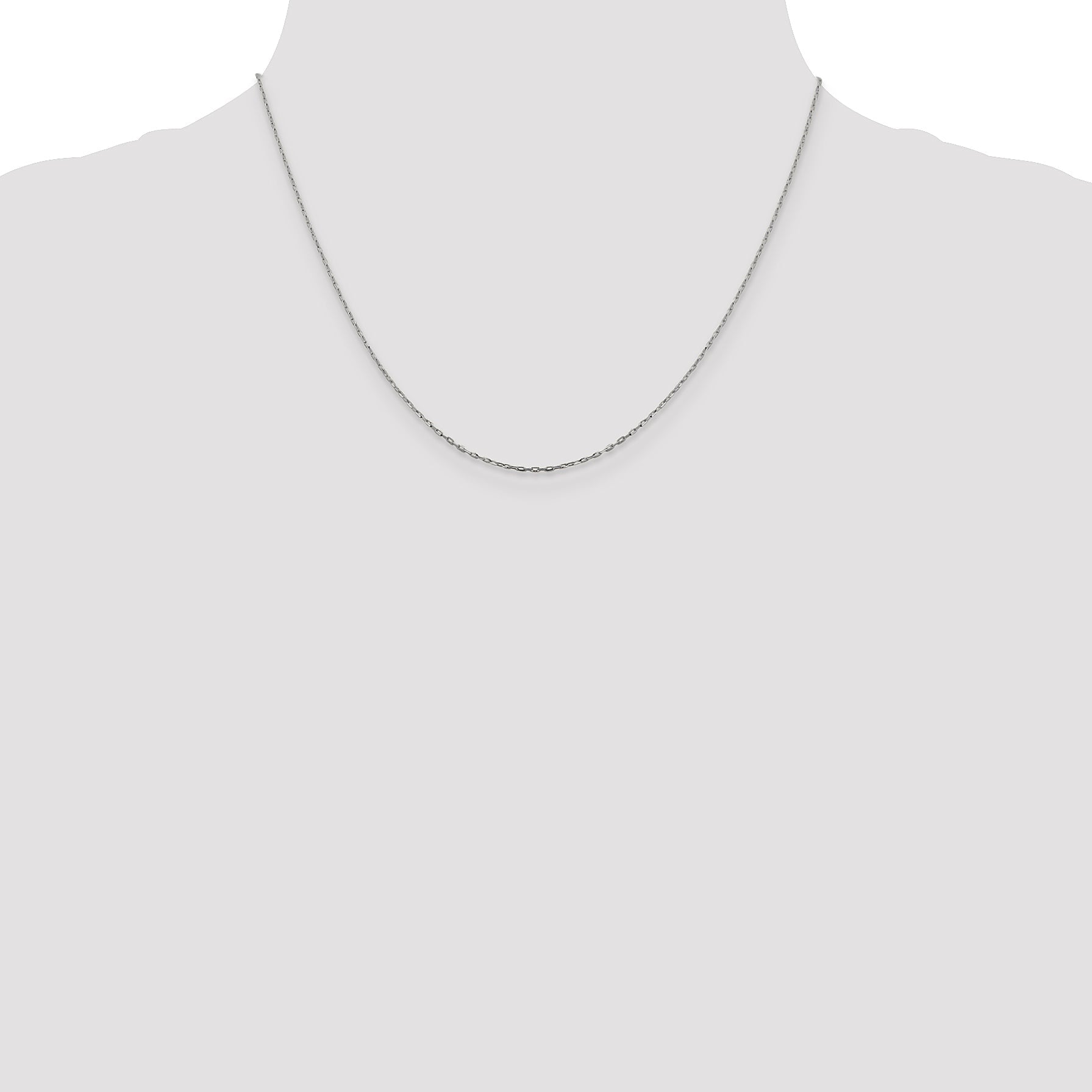 18 Inch 14K White Gold 1mm D/C Open Long Link Cable Chain Necklace