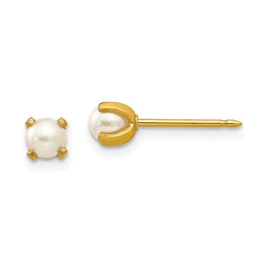 14K Yellow Gold Inverness 4mm Simulated Pearl Earrings