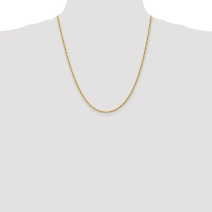 22 Inch 14K Yellow Gold 2.25mm Solid Regular Rope Chain Necklace