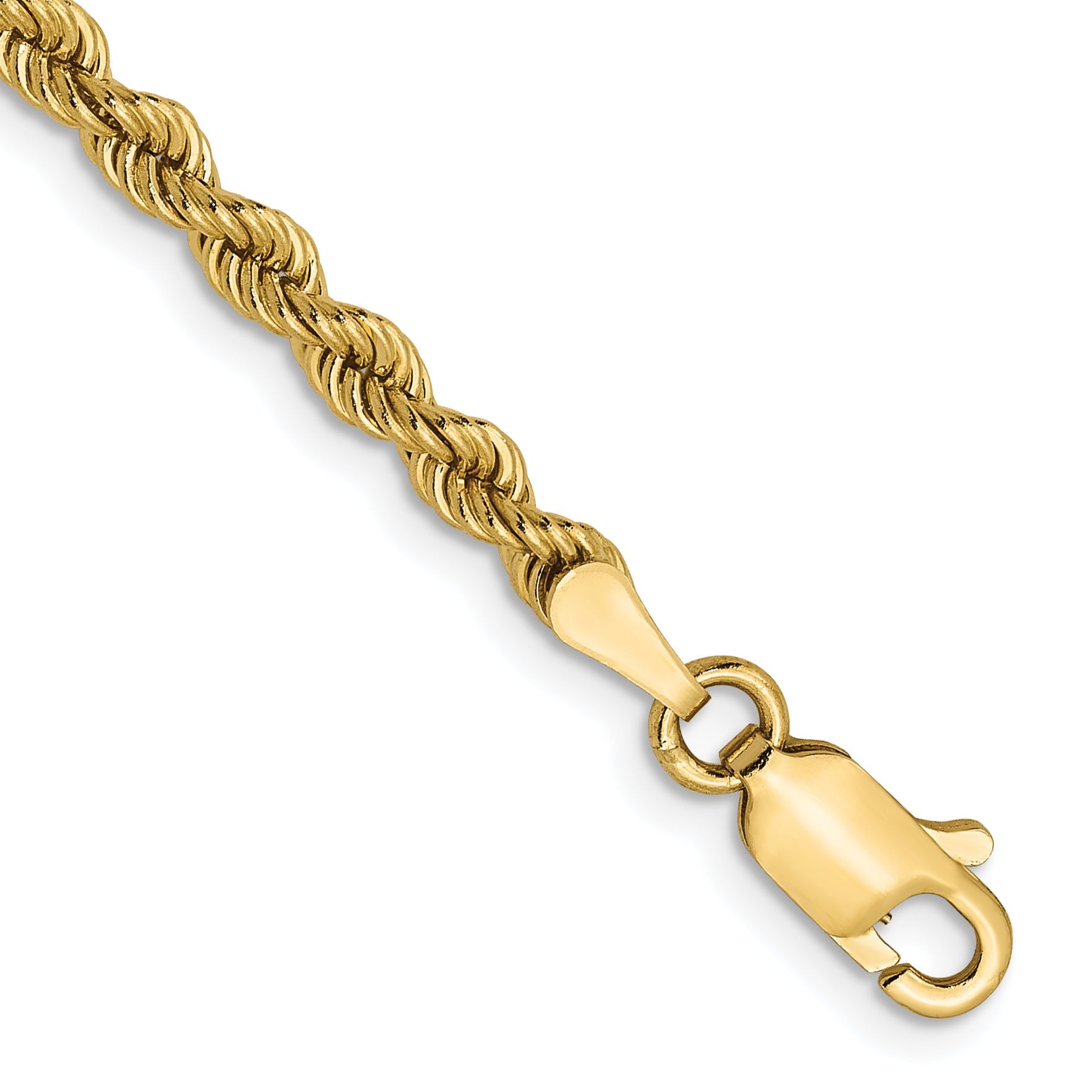 8 Inch 14k Yellow Gold 2.75mm Solid Regular Rope Chain Bracelet