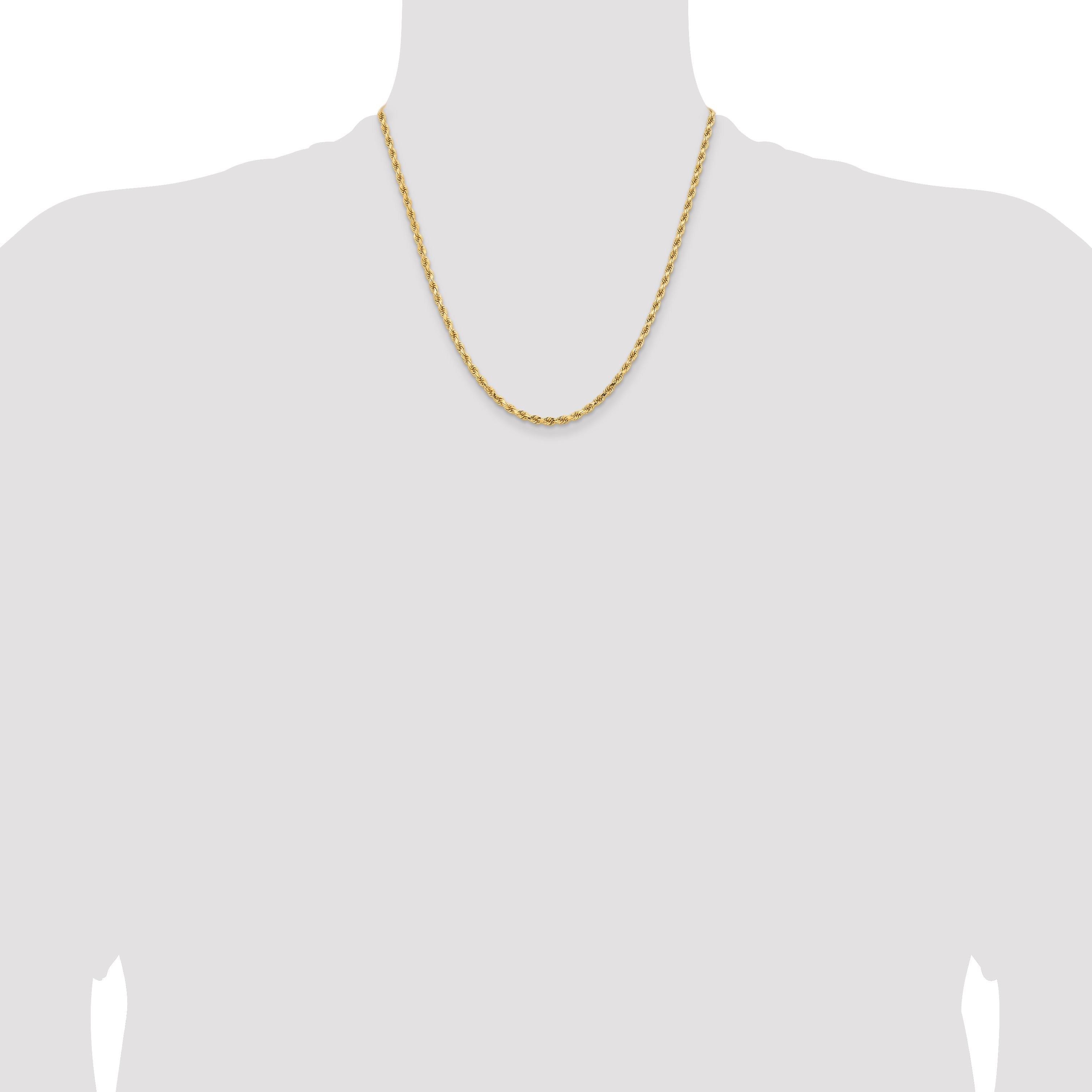 2 Inch 14K Yellow Gold 3.25mm Diamond Cut Rope Chain Necklace