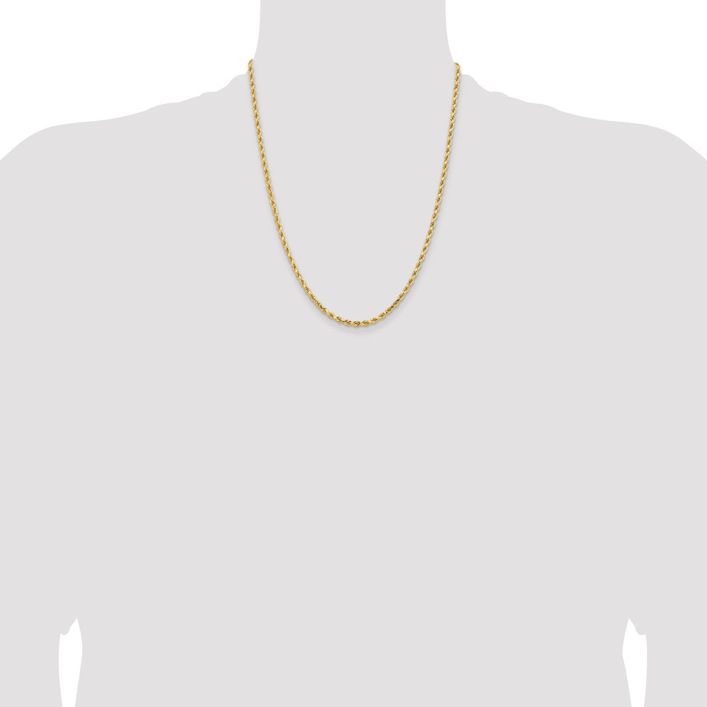 22 Inch 14K Yellow Gold 3.25mm Diamond Cut Rope Chain Necklace