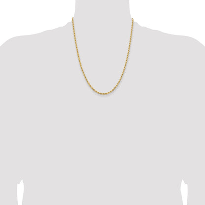 22 Inch 14K Yellow Gold 3.25mm Diamond Cut Rope Chain Necklace