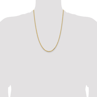 24 Inch 14K Yellow Gold 3.25mm Diamond Cut Rope Chain Necklace