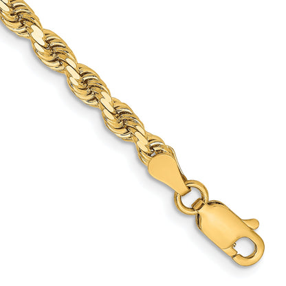 7 Inch 14K Yellow Gold 3.25mm Diamond Cut Rope Chain Necklace