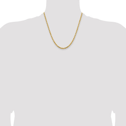 2 Inch 14K Yellow Gold 3.75mm Diamond Cut Rope Chain Necklace