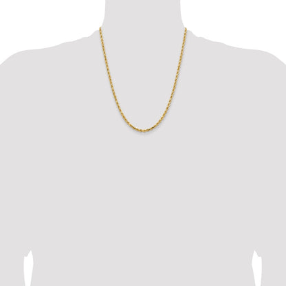 22 Inch 14K Yellow Gold 3.75mm Diamond Cut Rope Chain Necklace