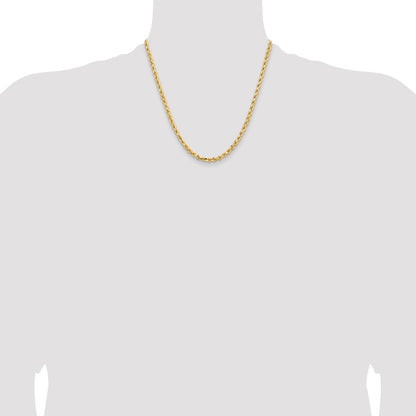 2 Inch 14K Yellow Gold 4.25mm Diamond Cut Rope Chain Necklace