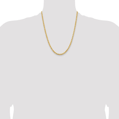 22 Inch 14K Yellow Gold 4.25mm Diamond Cut Rope Chain Necklace