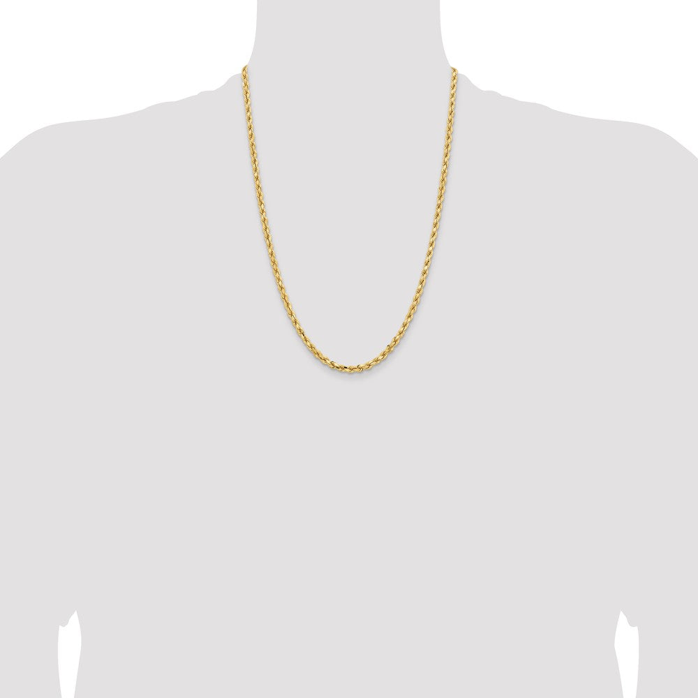 24 Inch 14K Yellow Gold 4.25mm Diamond Cut Rope Chain Necklace