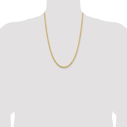 24 Inch 14K Yellow Gold 4.25mm Diamond Cut Rope Chain Necklace