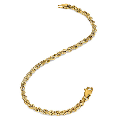 7 Inch 14K Yellow Gold 4.25mm Diamond Cut Rope Chain Necklace
