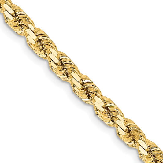 22 Inch 14K Yellow Gold 4.25mm Diamond Cut Rope Chain Necklace