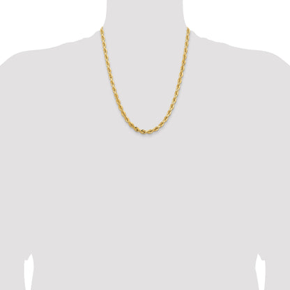 22 Inch 14K Yellow Gold 5.5mm Diamond Cut Rope Chain Necklace