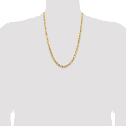 24 Inch 14K Yellow Gold 5.5mm Diamond Cut Rope Chain Necklace