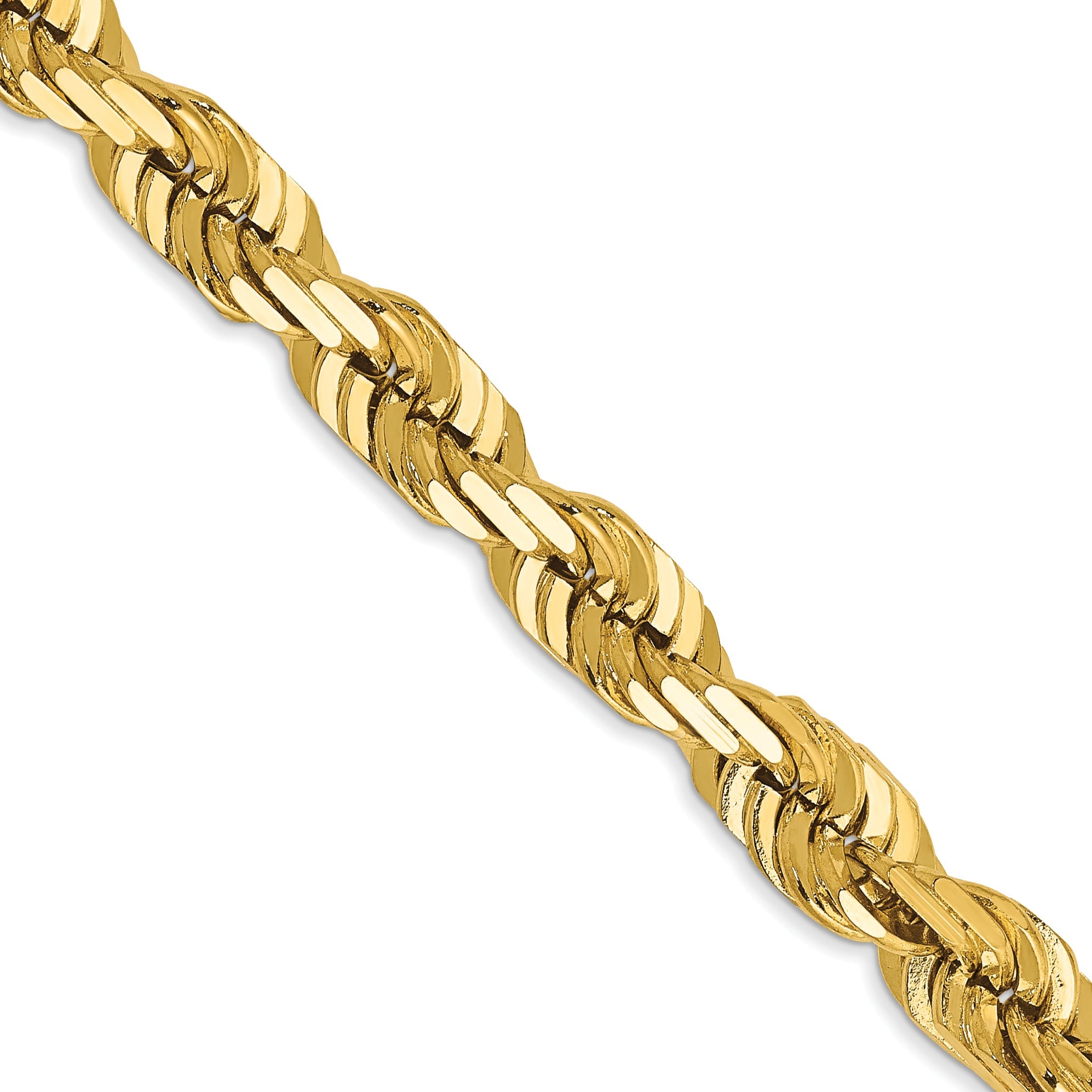 22 Inch 14K Yellow Gold 5.5mm Diamond Cut Rope Chain Necklace