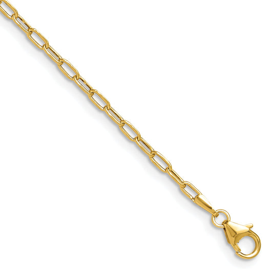 8 Inch 14K Yellow Gold 2.2mm Semi Solid Beveled D/C Paperclip Chain Bracelet