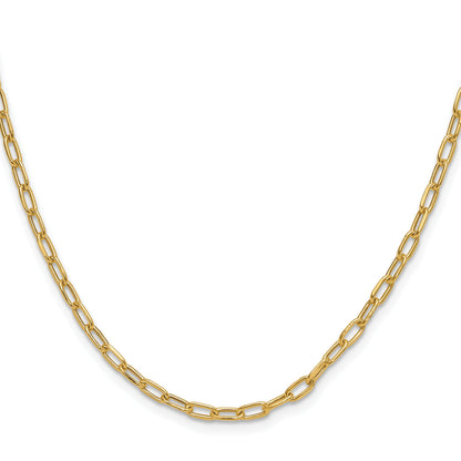 2 Inch 14K Yellow Gold 3.0mm Semi Solid Beveled D/C Paperclip Chain Necklace